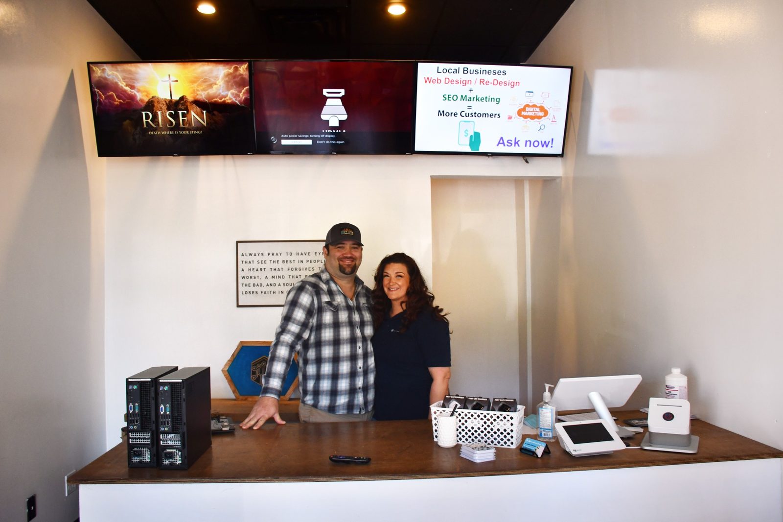 Panhandle PC family owners behind the counter at their Tallahassee computer repair shop