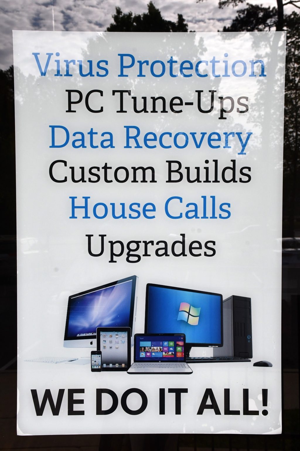 Panhandle PC sign advertising virus protection and computer tune-ups